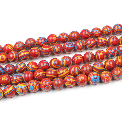 MJDCB Synthesis Colour Malachite Beads Beautiful Fashion Round Stone Beads for DIY Jewelry Making 15" (6mm, Blue - red - Yellow)