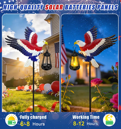 250th Anniversary America Eagle Garden Stake 4th of July Decorations Outdoor Patriotic Independence Memorial Day,29.9in Metal Eagle with Solar Lights,Decorative Garden Stakes for Yard Art Patio Porch