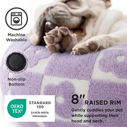 LE SURE Shown on TV Donut Dog Bed Medium - Round Cat Beds Indoor as Bed Gift for Calming with Washable Cover, Cute Home Decor Bed with Jacquard Shaggy Plush & Anti Slip Bottom, 30 Inch, Flower Checks