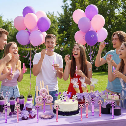 RoundFunny 24 Pcs Skull Mini Bubble Wands Skeleton Theme Party Supplies Favors Decorations Kawaii Cartoon Pink Purple Bubbles Sticks Wands for Birthday Party Goodie Gift Bag Outdoor Activity