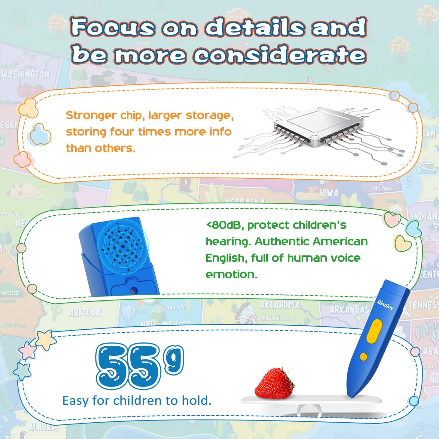 Qiaojoy Bilingual Interactive for Kids Talking USA Map for Kids Learning, Geography Toys Games Educational Electronic Map Christmas Personalized Gift/Toys for 4 5 6 7 8 9 10 Year Old Girls/Boys