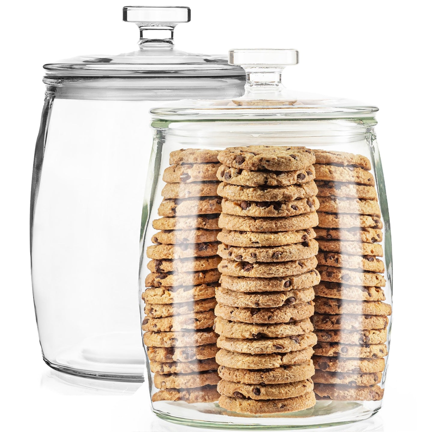 kitchentoolz 1 Gallon Glass Cookie Jar with Lid – Set of 2 Large Glass Jars with Lids for Cookies, Candy, Flour, Sugar, Pet Treats – Clear Glass Canisters for Food Storage - Pack of 2