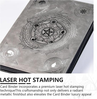 Trading card binder,Ringless Zip laser foiling Binder,540 Double Sided Pocket Collectible Trading Card Albums for YGO,MTG, DTCG,Sport Card, Game Cards (MTG Gray)