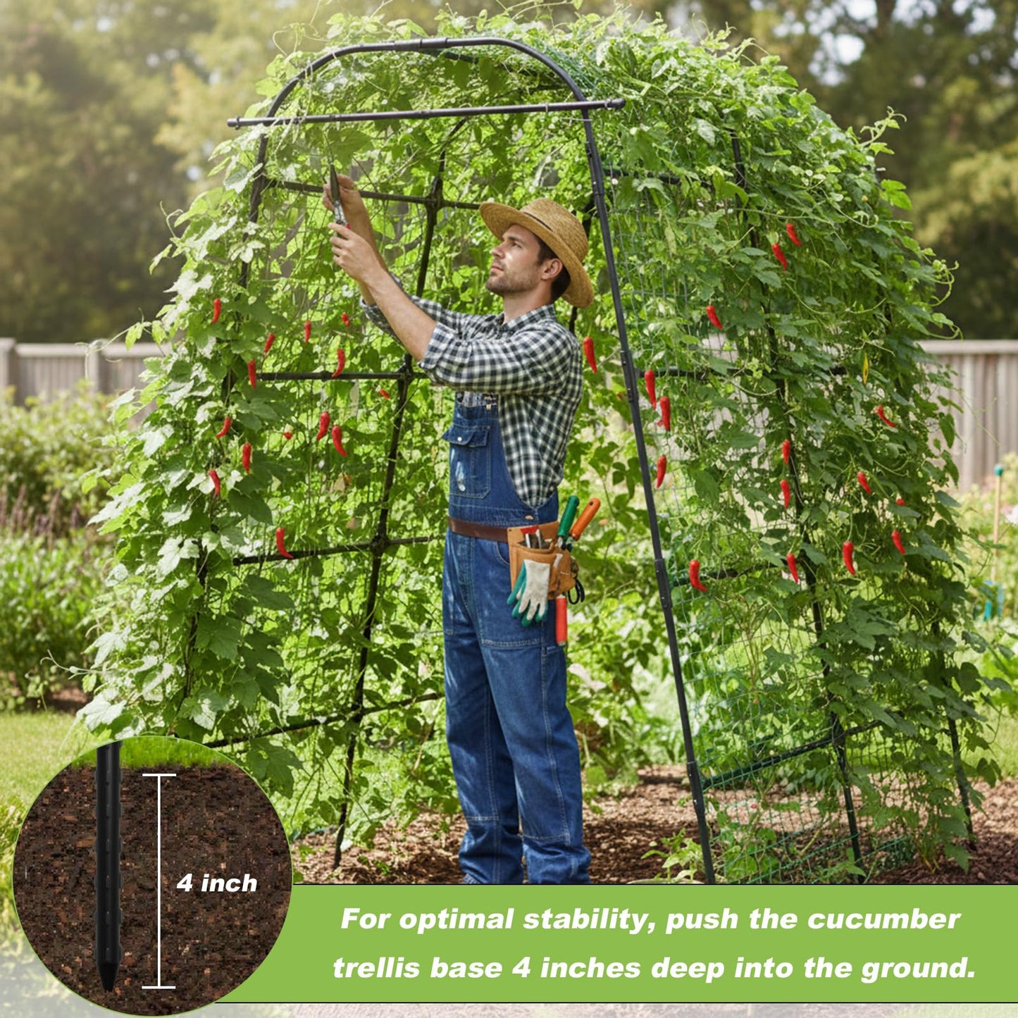 7Ft Garden Arch Trellis for Climbing Plants Outdoor, Heavy Duty Coated Metal Cucumber Trellis for Raised Beds, Tall Steel Gardening Arbor for Vegetables, Tomatoes, Grape, Bean (83’’ x 49’’ x 63’’)