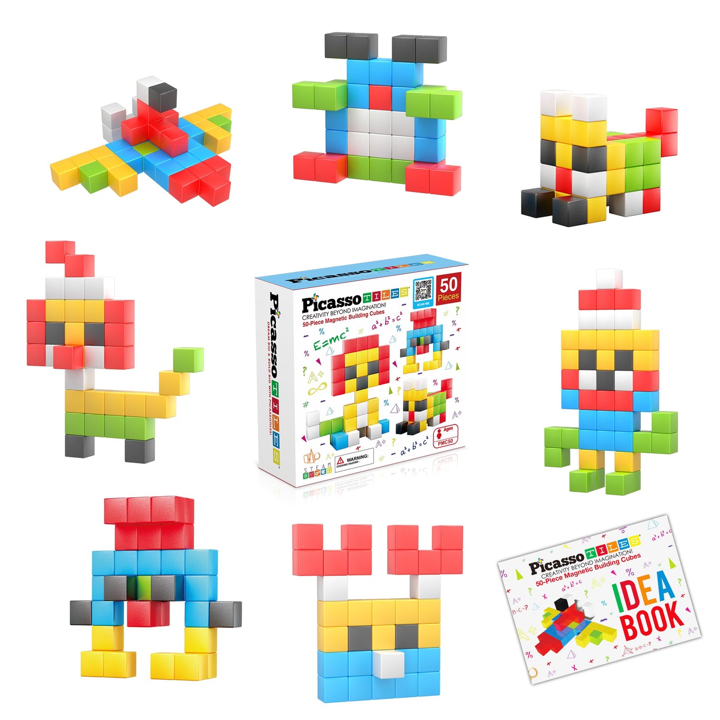 PicassoTiles Kids Pixel 1” Magnetic Puzzle Cube Mix & Match with Free Ideabook Sensory Toys STEAM Learning Building Block Magnets Construction Toy Set Stacking Magnet Creative Kit
