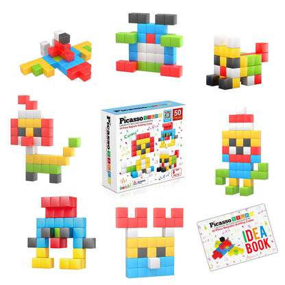 PicassoTiles Kids Pixel 1” Magnetic Puzzle Cube Mix & Match with Free Ideabook Sensory Toys STEAM Learning Building Block Magnets Construction Toy Set Stacking Magnet Creative Kit