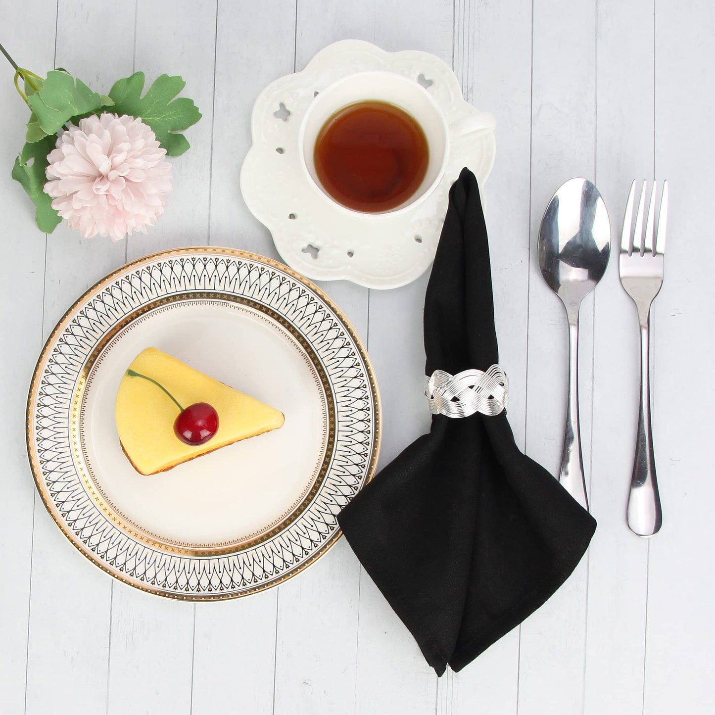INFEI Solid Color Linen Blended Thin Dinner Cloth Napkins - Set of 12 (40 x 40 cm) - for Halloween Events & Home Use (Black)