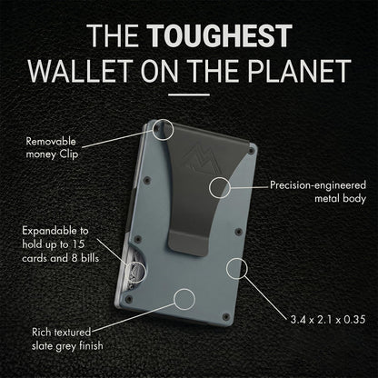 Mountain Voyage Co Minimalist Wallet for Men & Women - Slim RFID Wallet, Scratch Resistant, Credit Card Holder & Money Clip, Easily Removable Money & Cards, (Matte Grey)