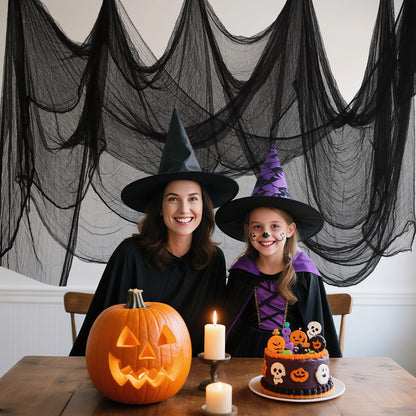 500" x 80"Halloween Creepy Cloth Black Large Spooky Fabric Cloth Halloween Decorations Outdoor for House, Window Backdrops, Garden Party Supplies, Yard, Tree, Wall Art