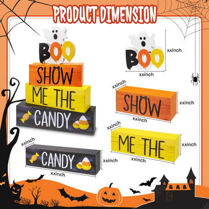 4 Pcs Halloween Wooden Tiered Tray Decor, Show Me the Candy Decorations Gifts for Home, Halloween Table Centerpiece for Fall Party Kitchen
