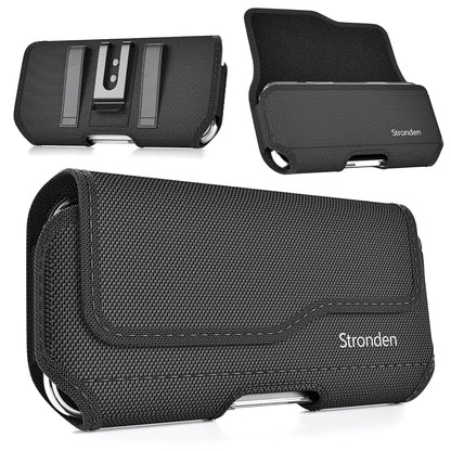 Stronden Magnetic Closure Holster for iPhone 17 Pro, 17e, 17, 16 Pro, 16, 16e, 15, 15 Pro, 14, 14 Pro, 13, 13 Pro, 12, 12 Pro - Military Grade Nylon Pouch with Metal Belt Clip & Loop (Fits Slim Case)