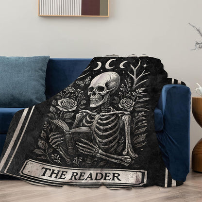 Mounidso Gothic Skeleton Reading Blanket Gifts for Women, Soft Warm Lightweight Flannel Skull Moon Throw Blankets for Bedroom Living Room Home Sofa Camping Decor 50" x 60", Goth Floral Throws