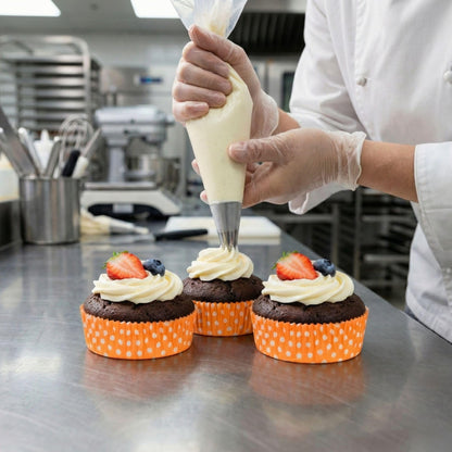 Restaurantware Panificio 4 Ounce Baking Cups 200 Ridged Cupcake Liners - Oven-Ready Freezable Orange Paper Muffin Cases Disposable Polka-Dotted For Wedding Parties Baby Showers