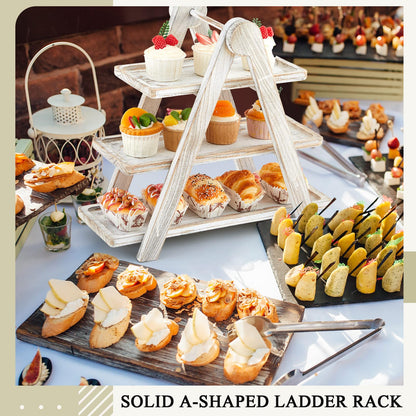 Beeveer Cupcake Stand Wooden 3 Tier Serving Tray Tiered Tray Stand Serving Trays Platters Tiered Wooden Three Tiered Ladder Cake Stand for Party Wedding Christmas Fruit Dessert Display Tray Decorative