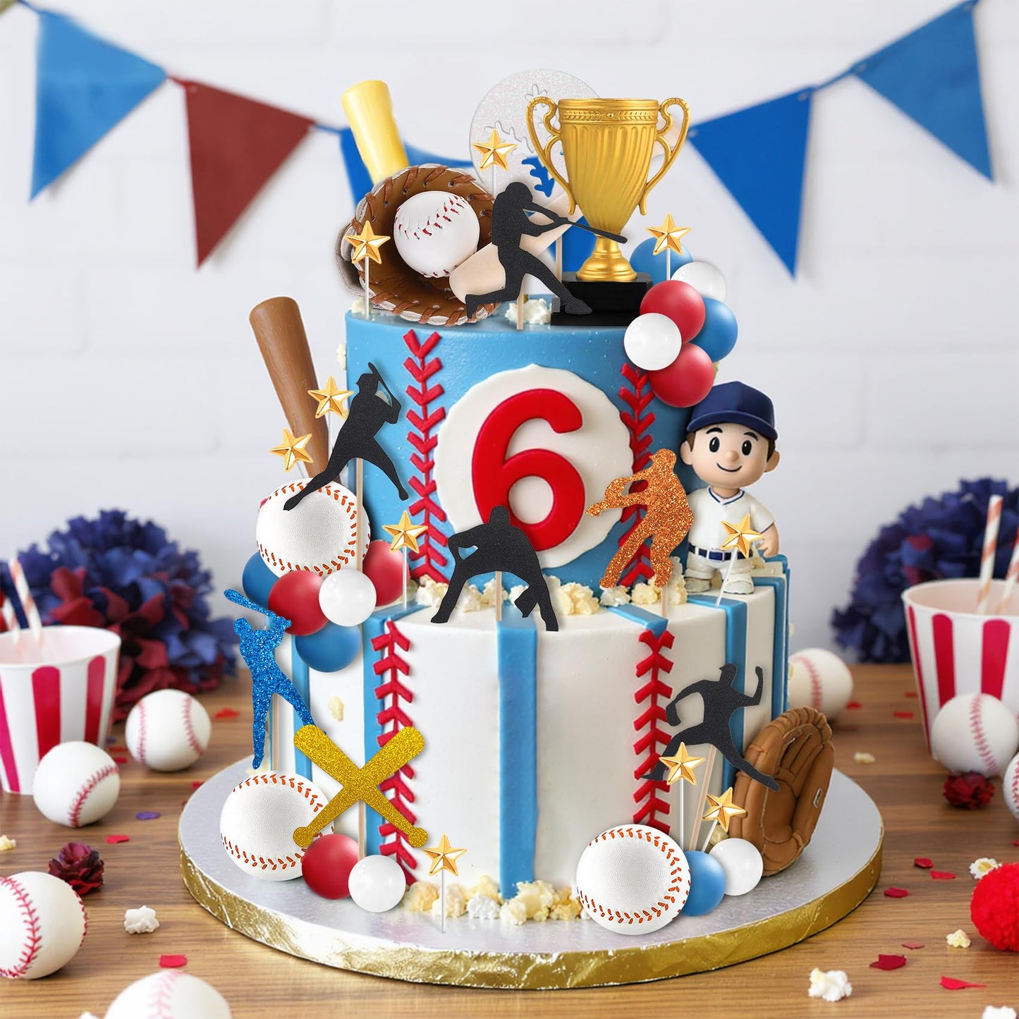 39Pcs Baseball Cake Topper Baseball Birthday Cake Decorations Sports Theme Cake Decorations for Birthday Party Supplies ﻿
