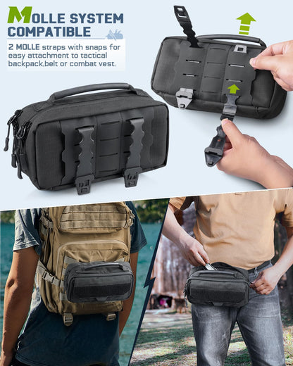 RXW Large Capacity Pencil Case Pouch for Boys, Zippered Tactical Pencil Bag Carry Handle, Small Tool Pouch for Adults (includes US Flag Patch + 2 MOLLE Straps)