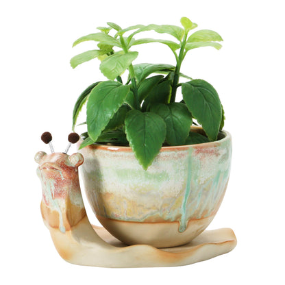 Creative Co-Op Stoneware Snail Planter, Reactive Glaze, (Each One Will Vary), Set of 2 Pieces