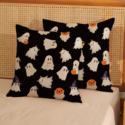 JEFERSO Halloween Pillow Covers 18x18 Set of 2 Cute Black and White Pumpkin Ghost Throw Pillows Fall Halloween Decorations Pillowcase Farmhouse Linen Outdoor Decorative Cushion Case for Couch Sofa