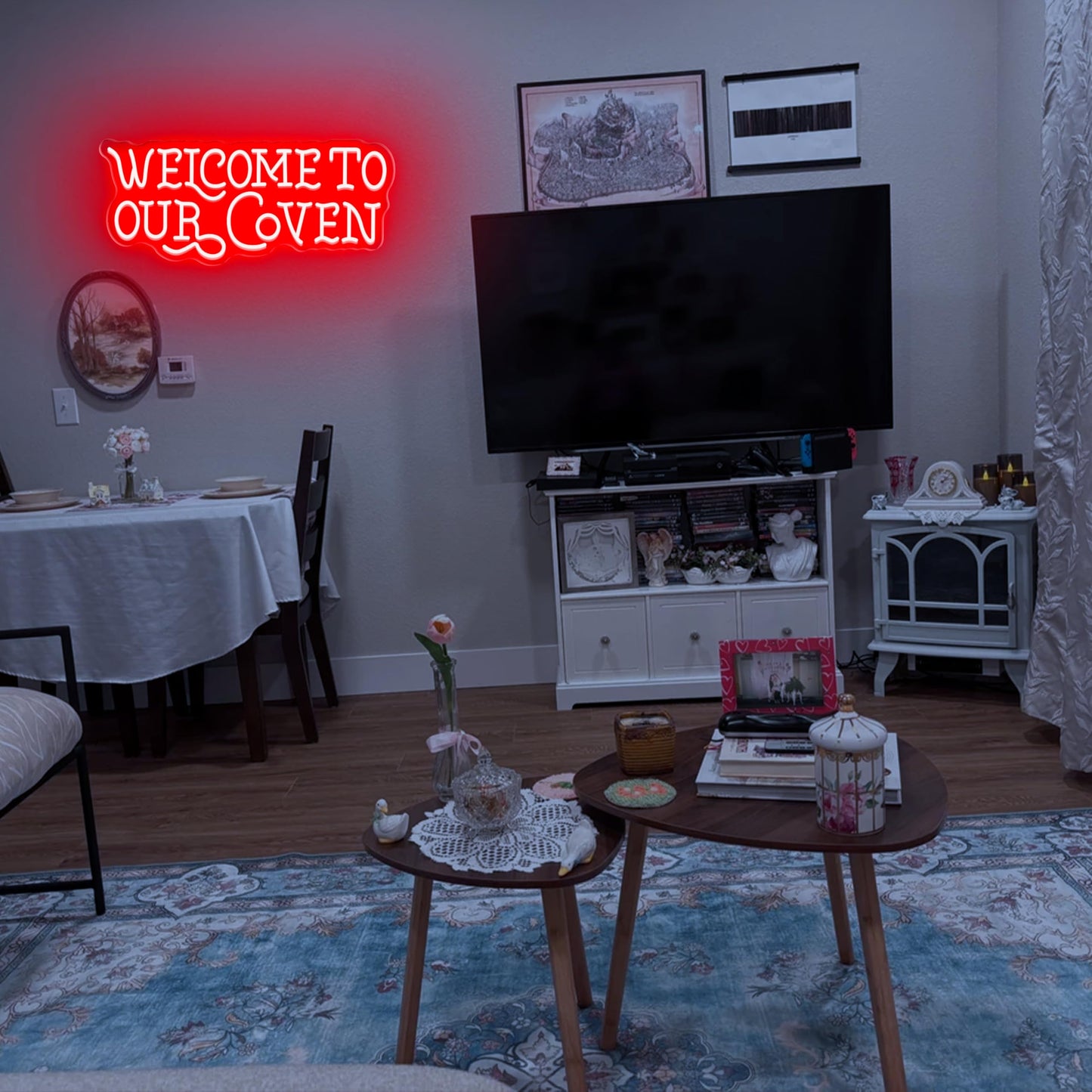 Welcome to Our Coven Red Neon Sign Witchy Room Decor Gothic Aesthetic Light Mystical Gift USB Powered with Dimmer for Bedroom Home Party Wall Decor