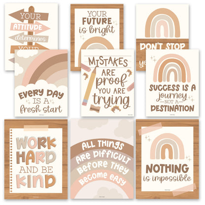 Hadley Designs Motivational Poster for Classroom Decor - 9 Growth Mindset Classroom Posters Elementary, Inspirational Wall Decor Middle School, Teacher Must Haves, Boho Bulletin Board Decorations