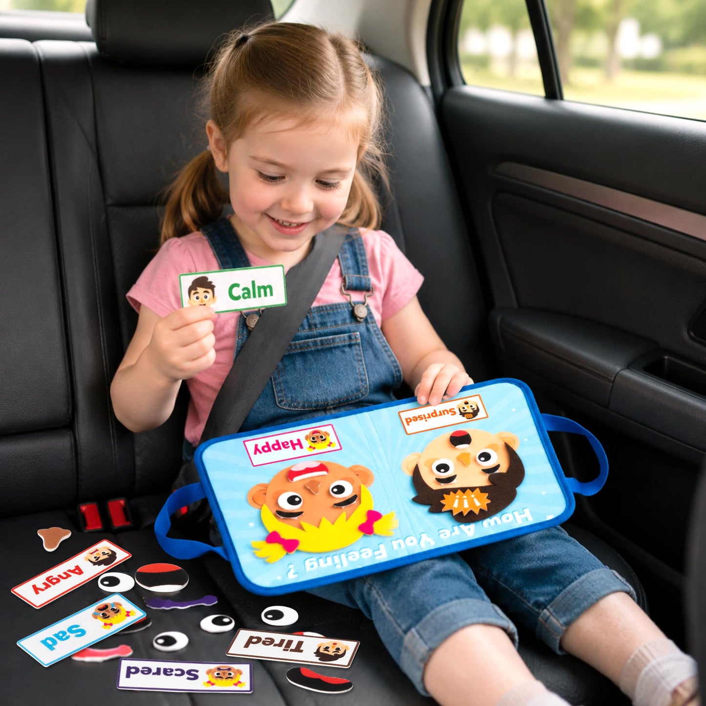 WATINC Travel Felt Board Story Set - Portable Felt Board Educational Birthday Gift for Boys Girls, Themed Storytelling Preschool Early Learning Interactive Play Kit for Toddlers (Emotional)