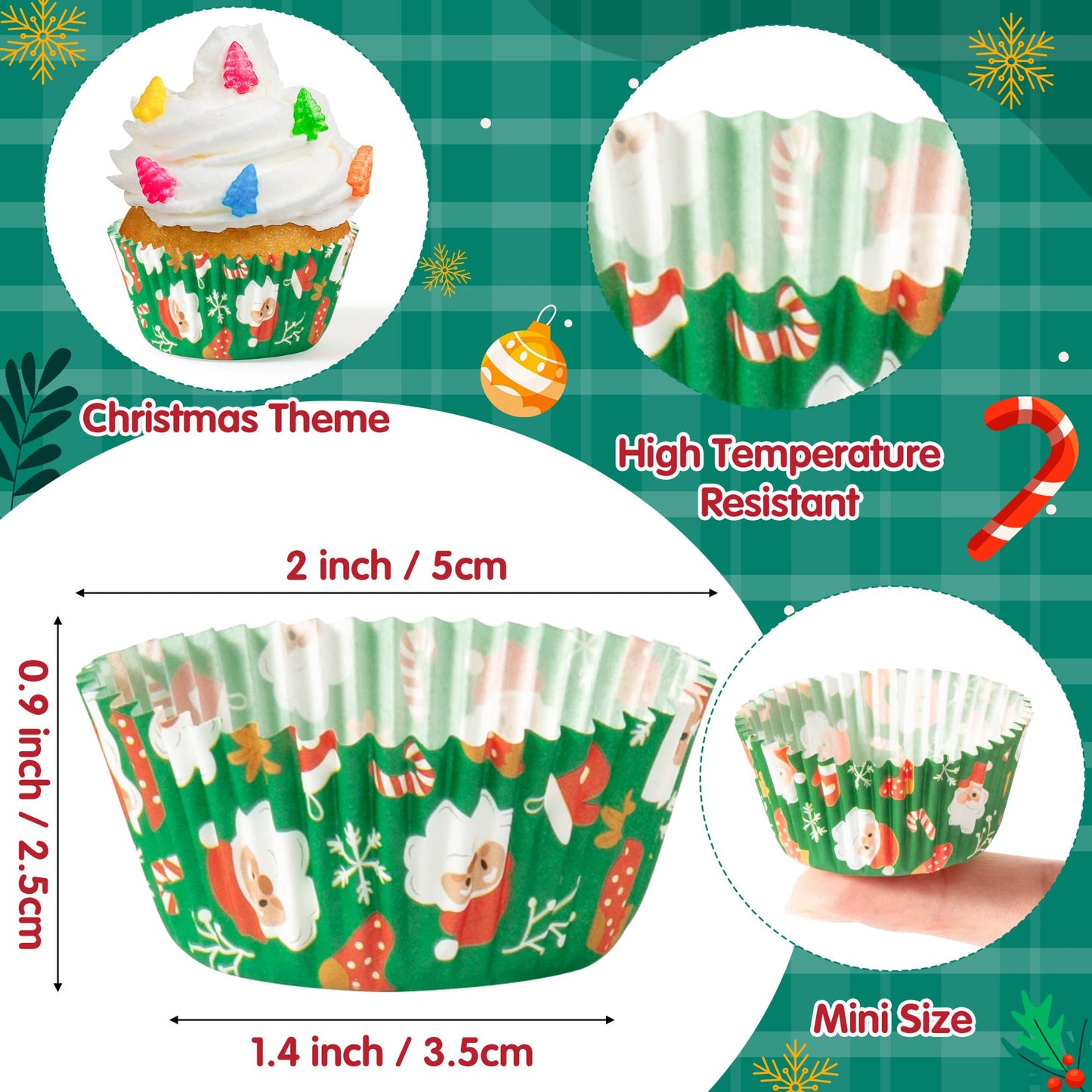 Qimgic Christmas Mini Cupcake Liners - 600pcs Merry Christmas Candy Baking Cups Muffin Cupcake Wrappers, Xmas Tree Santa Claus Snowman Chocolate Cake Wrap Making Supplies for Xmas Eve Party(10 Styles)