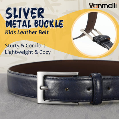 VONMELLI Boys Belt Leather Kids Blue Belt for Dress Jeans Formal and Casual Pants School Uniform Belts, XXL