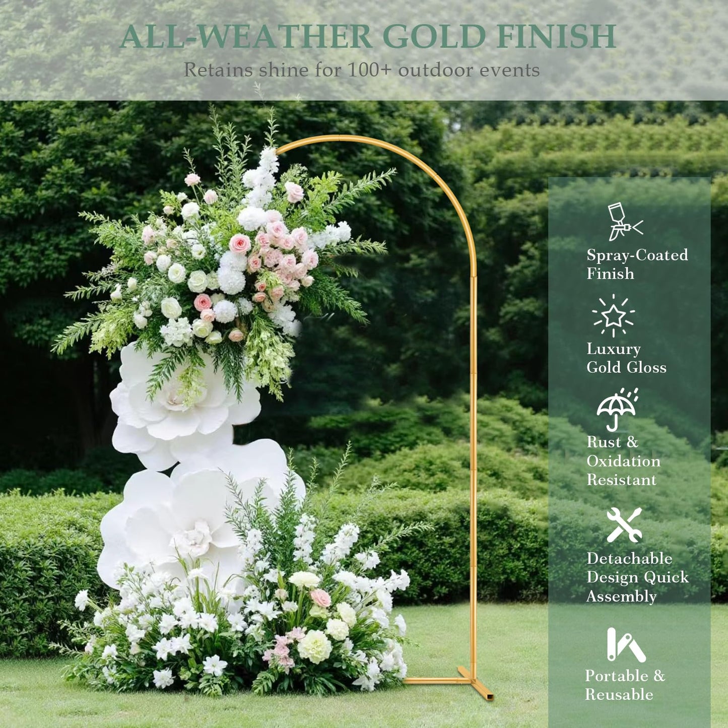 WellSign 7.2FT Arch Backdrop Stand for Parties, Metal Balloon Arch kit Stand, Gold Wedding Arch Stand Frame for Gender Reveal Ceremony Birthday Anniversary Bridal Graduation Party Event Decoration