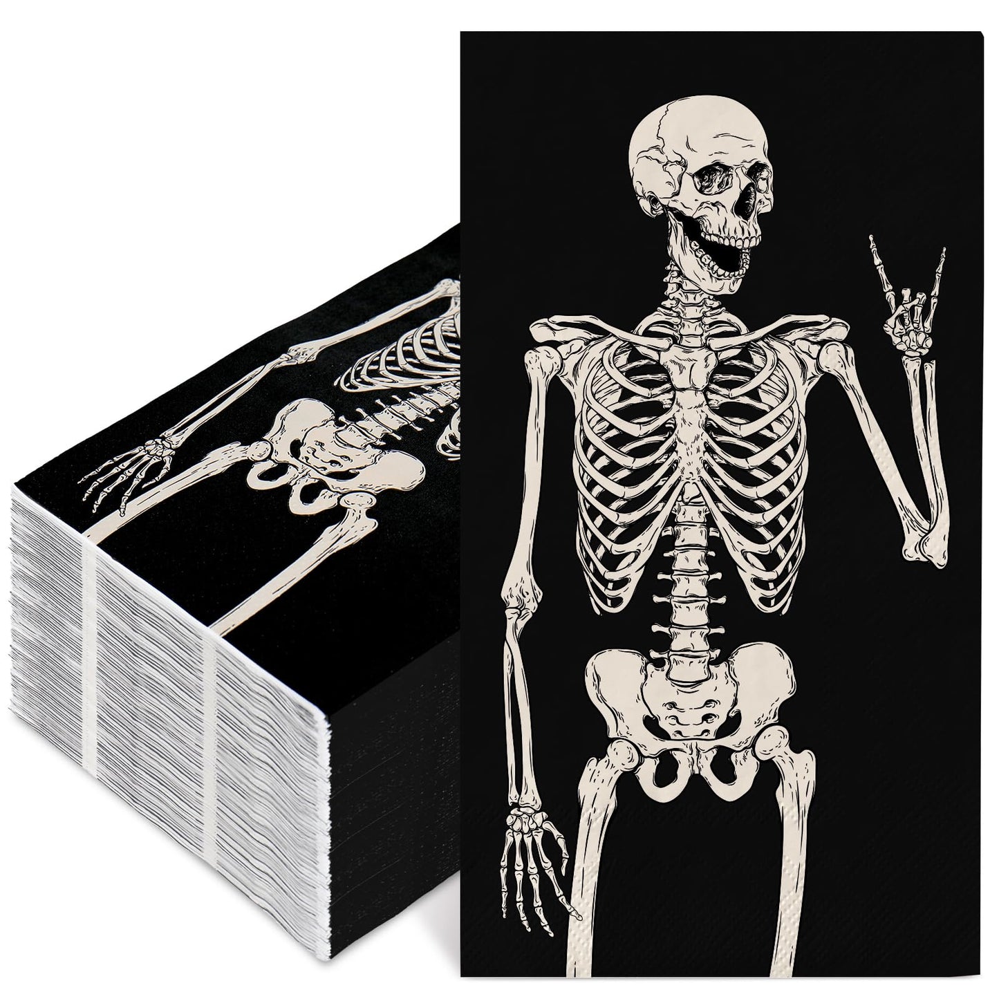 80Pcs Halloween Guest Napkin Black Skeleton Disposable Paper Napkins Dinner Hand Napkins for Home Party Supplies Table Decor