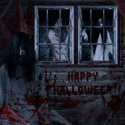 Fanfanwin 3 Pcs Halloween Window Door Covers Set Halloween Scary Window Curtain and Door Cover Spooky Silhouette Props Poster for House Decor(Female Ghost)