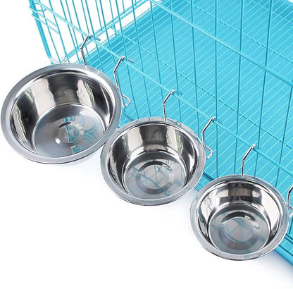 Hypeety Stainless Steel Food Water Cup with Bolt Hooks for Pet Bird Crates Cages Coop Dog Cat Parrot Bird Rabbit Pet (Large,16.5cm)