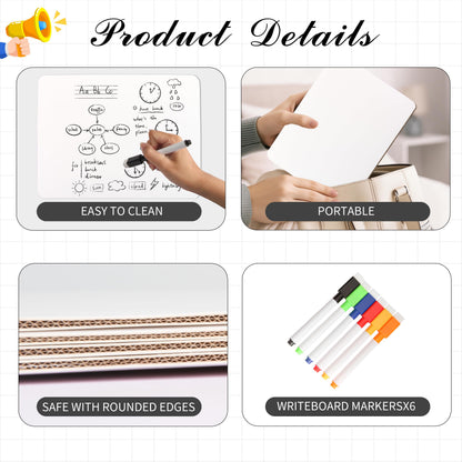 10 Sets Double Sided Small Whiteboard Dry Erase Boards 9" x12'' Mini Dry Erase Lap Boards with Markers Erasers Pen Holders Personal Whiteboards for Students Classroom Teacher