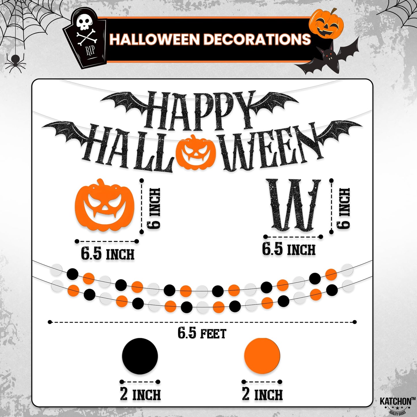 KatchOn, Hanging Halloween Decorations Set - Pack of 17 | Glittery Happy Halloween Banner, Garlands, Ghost Hanging Swirls, Orange Pumpkin, Paper Fan, Spooky | Halloween Decor Hanging Swirls
