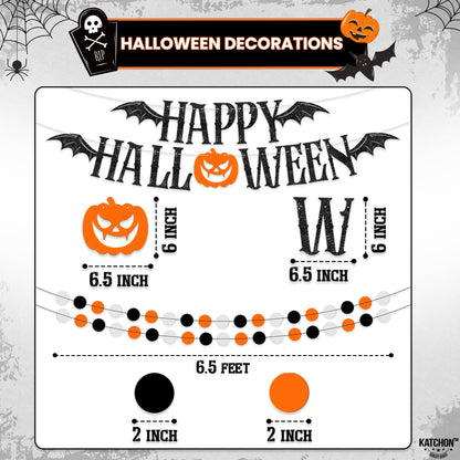 KatchOn, Hanging Halloween Decorations Set - Pack of 17 | Glittery Happy Halloween Banner, Garlands, Ghost Hanging Swirls, Orange Pumpkin, Paper Fan, Spooky | Halloween Decor Hanging Swirls