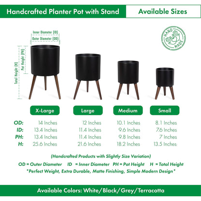 D'vine Dev 8 Inch Planter Pot with Stand, Mid-Century Tall Plant Pot with Legs for Indoor Plants, Small, Black, 88-O-A-2