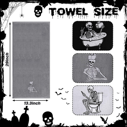 Breling 3 Pcs Halloween Skeleton Kitchen Hand Towels 13.3 x 29 Inch Towels for Bathroom Cotton Soft Embroidered Home Decoration 100% Cotton for Goth Kitchen Halloween Birthday Gifts
