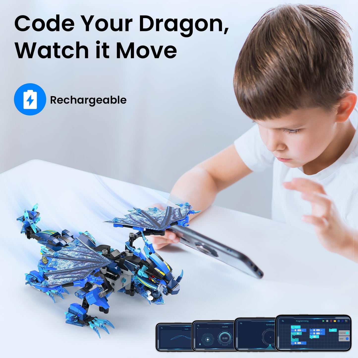 Sillbird Dragon Building Kit with Remote Control STEM Gifts for Kids Boys Ages 8-12, Technic Buildable 3in1 Models Coding Toys for Birthday with 590 Pieces