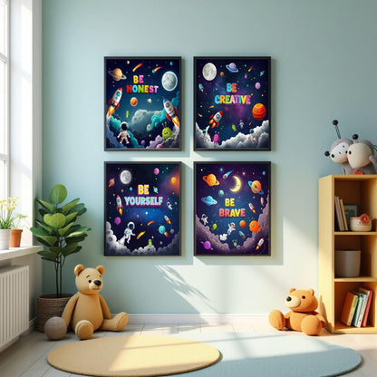 Bentolvia Set of 4 Outer Space Posters for Kids, 8 x 10 Inches Unframed Inspirational Art Decor for Boys and Girls, Playroom and Nursery Space Wall Art