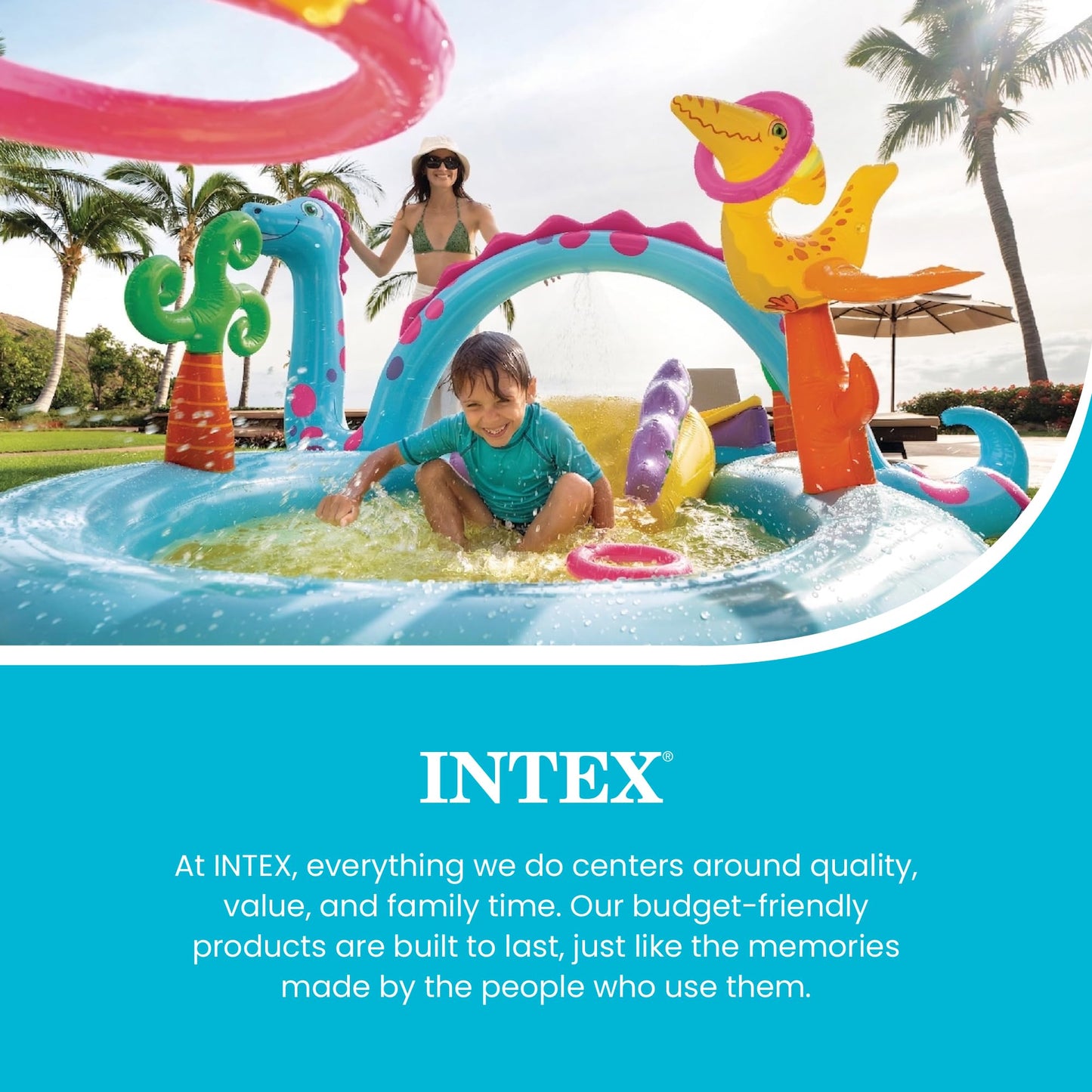 Intex 11' x 7.5' x 44" Dinoland Play Center Kiddie Inflatable Outdoor Swimming Pool