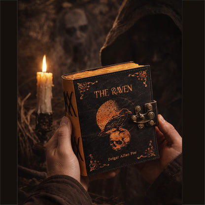 Leather Gothic Journal Magical Raven Skull Spiral Notebook Mystery Crow Journal Grimoire Witchcraft Spellwork Journal Great for Halloween and Raven Lovers Aesthetic Leather Journal for Men and Women