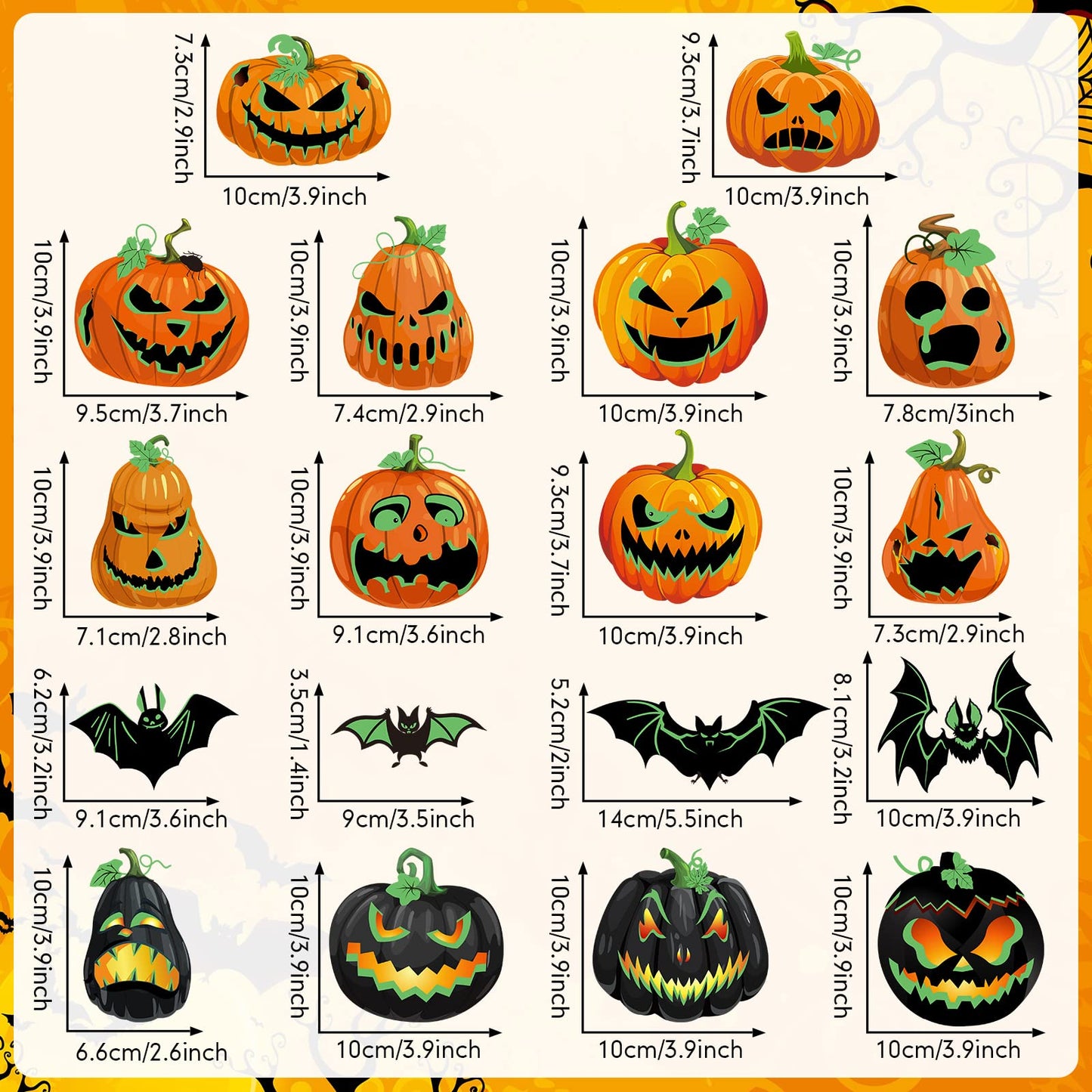 18 Pieces Halloween Magnets Decoration Glow Halloween Car Magnet Stickers Luminous Pumpkin Bat Automotive Magnetic Decorations for Halloween Party Refrigerator Door Mailbox Decor