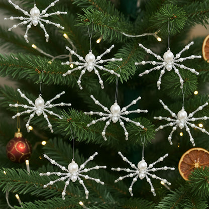Reallnaive 8 Pcs White Christmas Spider Ornament Glitter Beaded Spider Hanging Ornaments Decorations for Christmas Tree Holiday Decor Gift