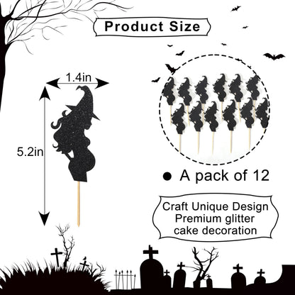 12pcs Halloween Witch Baby Shower Cupcake Toppers - Cauldron Witch Gender Reveal Party Decorations, Halloween Boy or Girl Cupcake Toppers