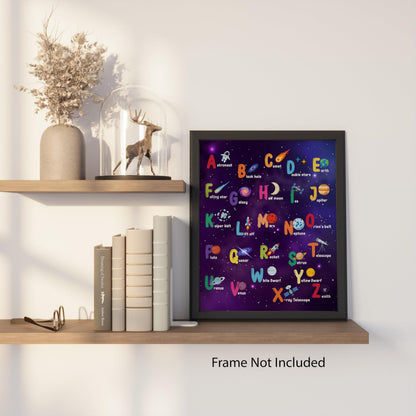 ZUKIY Alphabet Space Learning Poster - Space Alphabet Poster for Kids - Outer Room Decor - Abc Solar System Print for Toddler Boys or Girls Bedroom Nursery Classroom Homeschool Wall Art 8x10 Unframed
