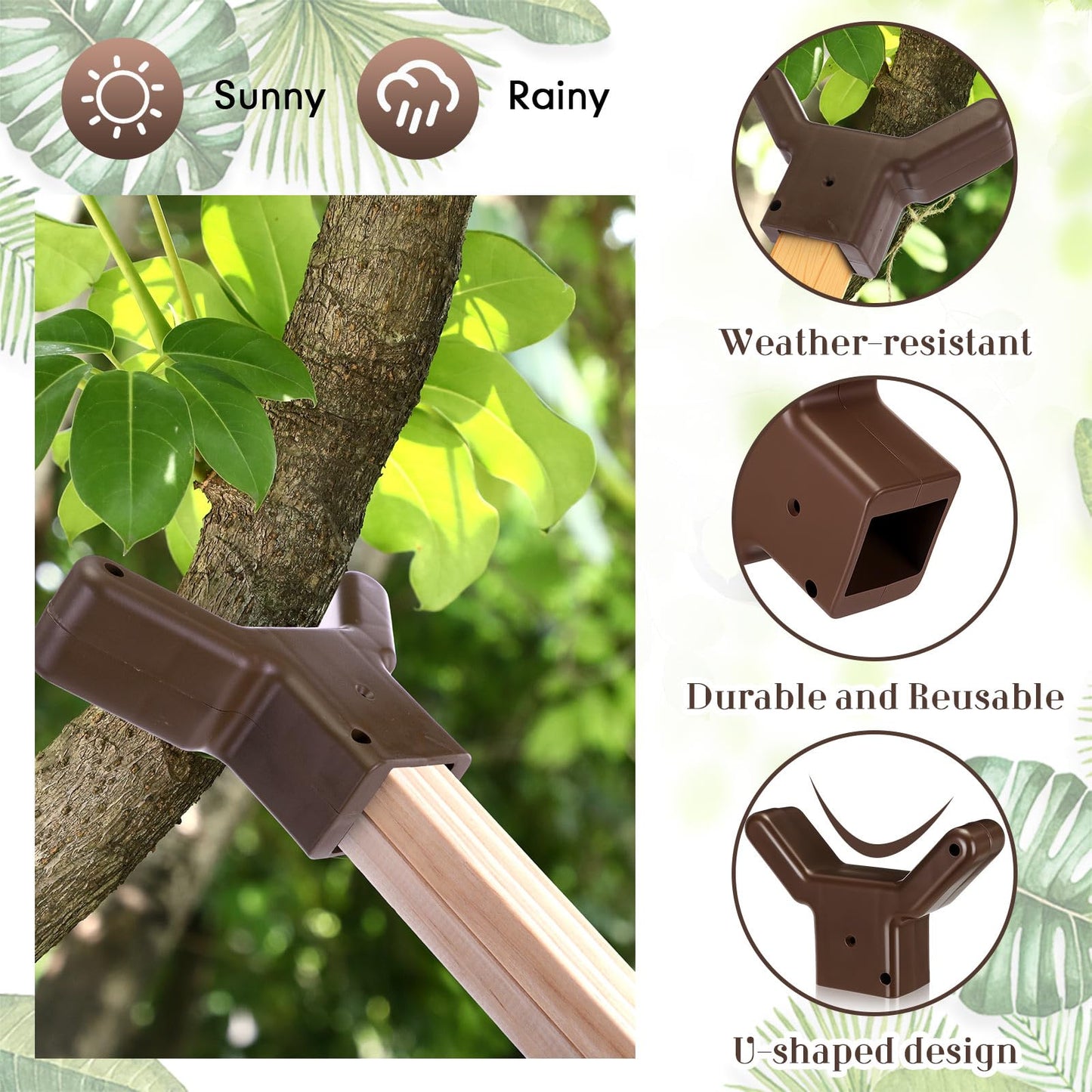 Yungyan 4 Pcs Tree Support, Plastic Fruit Branch Support Device Tree Brace Prevent Them from Breaking for Vineyards Ornamental Gardens Orchards Fits on Standard 1.57 x 1.57 Inch Lumber (Brown)