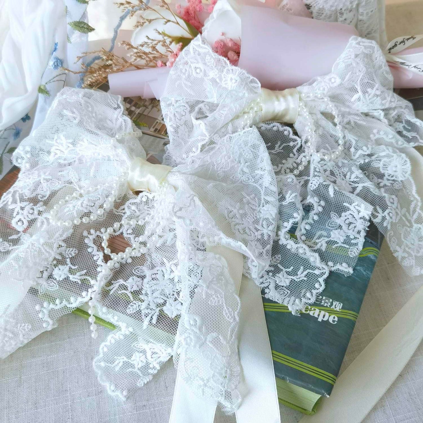 Bow Lace Curtain Tiebacks for Living Room Kids Room Punch Free Sheer Curtain Holdback Rope for Girls Room ThinCurtain Drapes Window Treatments Curtain Tiebacks 1 Pair (Ivory)