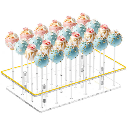 DEMEGA Cake Pop Stand 24 Holes Lollipop Display Stand, Acrylic Clear Cake Pop Holder Lollipop Display for Dessert Table Weddings Birthday Party Halloween Candy Decorative