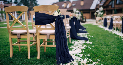 HNPSTBNO 50 PCS Cheesecloth Chair Sashes, Bows Designed ChairSashes, 15.7x70 inch Chair Sashes for Aisle Decorations Universal Chairs Cover Decoration for Wedding Reception Party Banquet (Navy Blue)