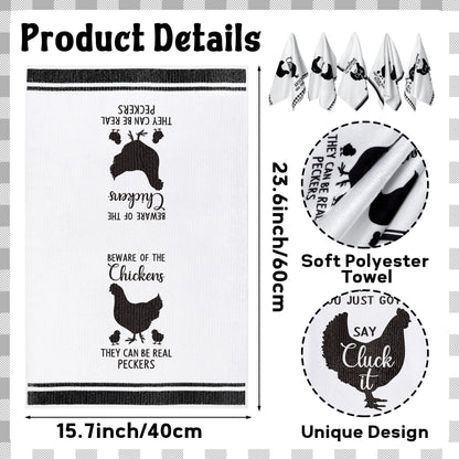 R HORSE 5Pcs Funny Chicken Kitchen Dish Towel Set Absorbent Quick Dry Cloth Dish Tea Towels Reusable Bar Hand Dishcloths Decor for Bathroom Kitchen Home Supplies