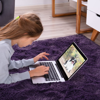Softlife Dark Purple Area Rug for Bedroom, Fluffy Shag Plush 3x5 Rugs for Living Room Girls, Shaggy Throw Soft Fuzzy Small Kids Carpet for Dorm Bedside Ultra Cozy Non-Slip Indoor Decor